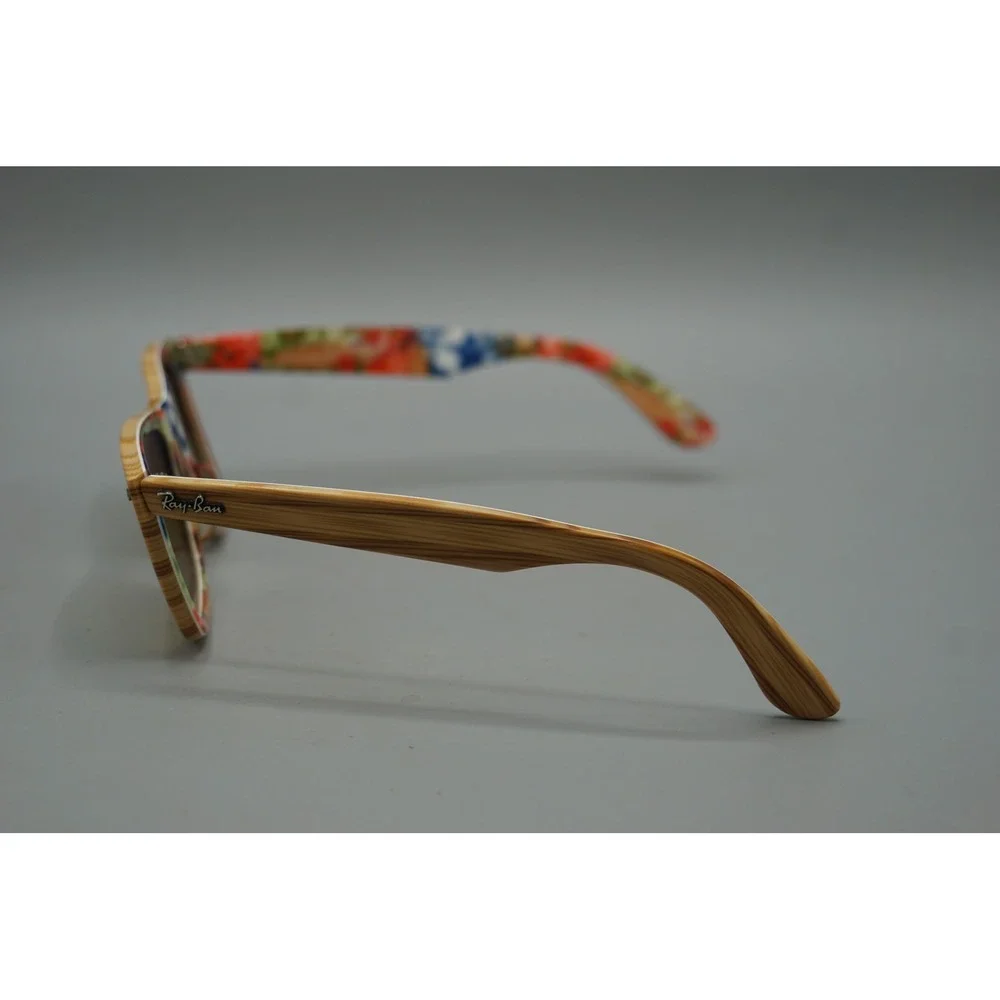 Ray-Ban Wayfarer RB2140 1139/85 Wood Grain Floral Print Sunglasses Brown Tan